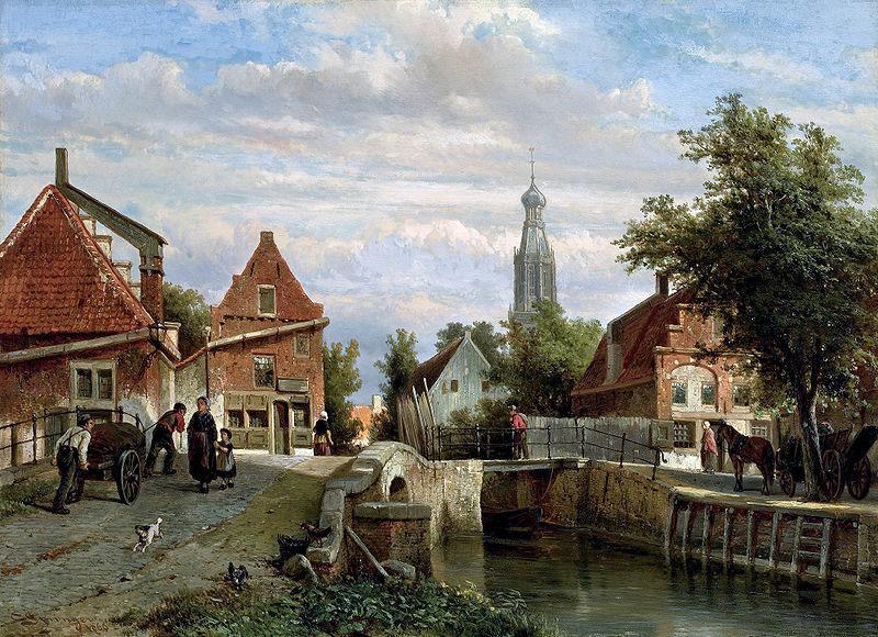 unknow artist A view of the Staal Everspijp and the Grote Kerk in summer, Enkhuizen Spain oil painting art